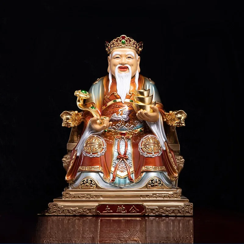 تمثال فاخر مذهب متعدد الألوان Fude Zhengshen Tu Di Gong